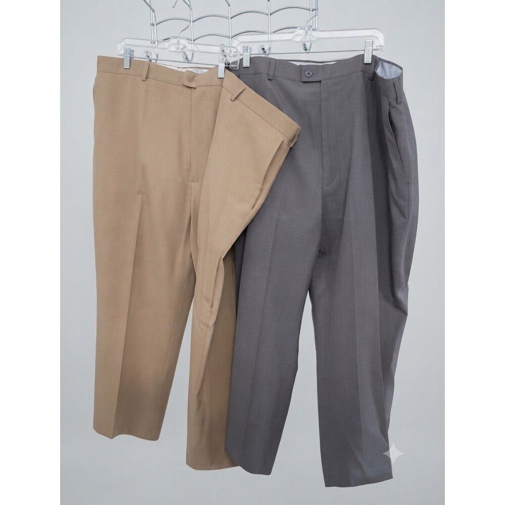 Haband Men’s Dress Pants 52x28 Big & Tall Khaki & Gray 2-Pc Bundle